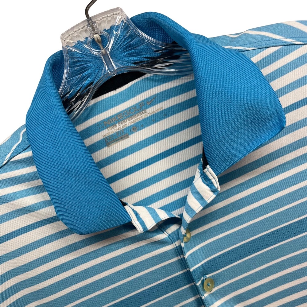 Nike Golf Tour Performance Mens M Blue White Striped Polo Shirt Indiana Logo